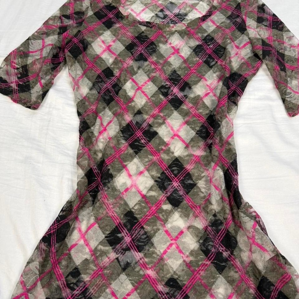 y2k Wallflower pink & grey mesh see thru lace short sleeve lace top - Picture 2 of 6